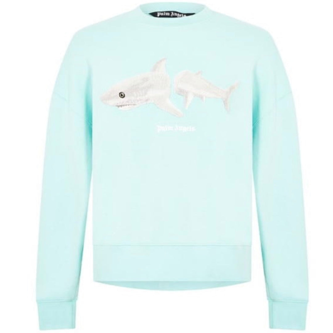 Palm Angels Kill The Shark Logo Light Blue Sweater
