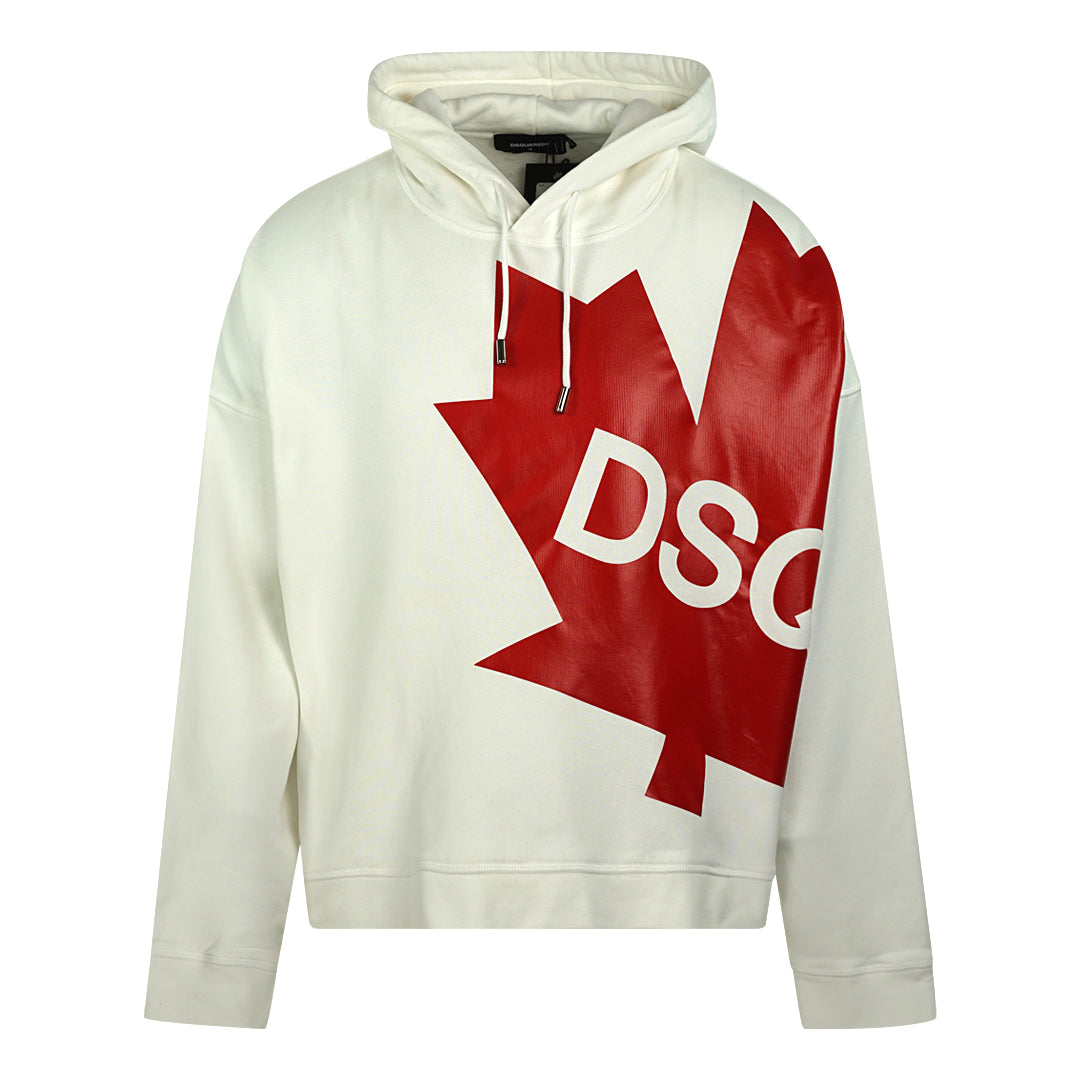Dsquared2 Large Maple Leaf Logo Oversize White Hoodie