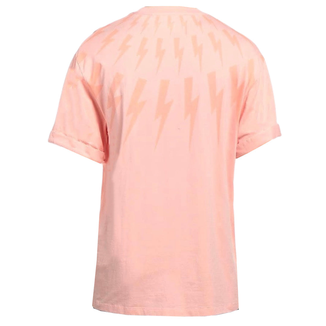Neil Barrett Fair Isle Thunderbolt Oversize Salmon T-Shirt