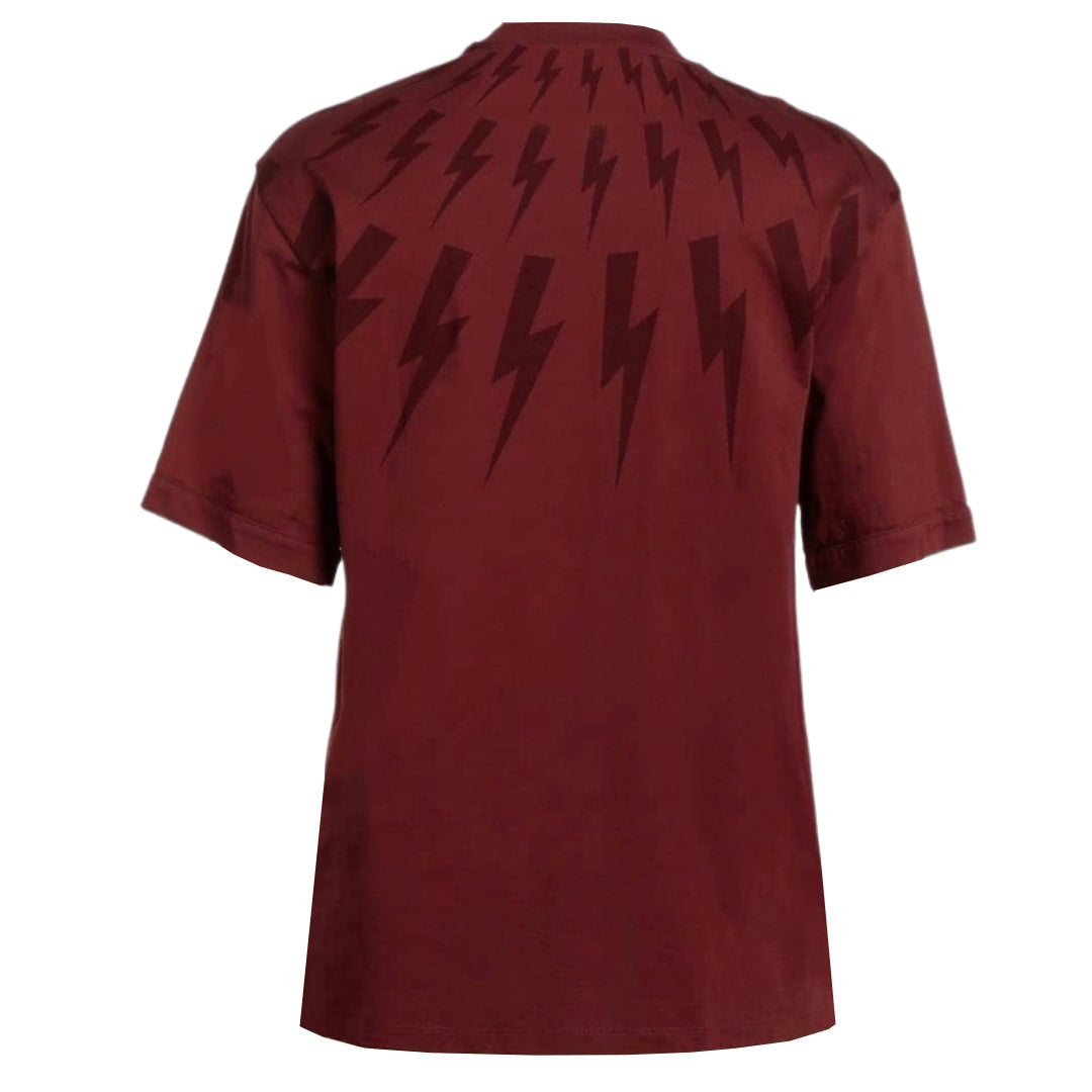 Neil Barrett Fair Isle Thunderbolt Oversize Red T-Shirt
